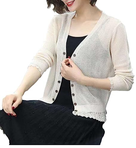 ORDOBO Sommer-Strickjacke Für Damen - Frühling Herbst Strickjacke Frauen Ausgehöhlter Schal Strickpullover Dünne Jacke Mantel Tops Oberbekleidung Einfarbige Kleidung,Khaki,XXL