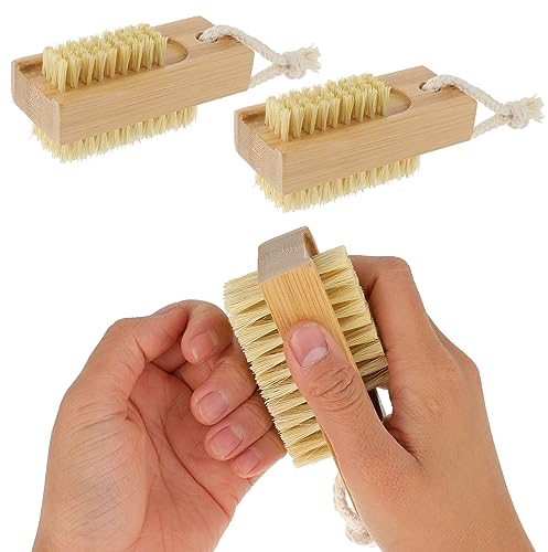 Amaxiu 2 Stück Nagelbürste Holz, zum Reinigen von Fingernägeln, doppelseitige Nagelbürste handbürste mit Hängendem Seil Nagelreinigungsbürste Fingernagelbürste Maniküre Pediküre Bürste