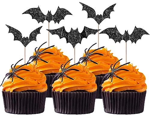 Xsstarmi Halloween-Cupcake-Aufsätze, Fledermaus und mehr Dekorationen für Kinderpartys, 30 Stück