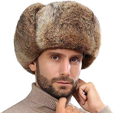 Cagoule Homme Chapka Russe Fausse Fourrure Bonnet Hiver Thermique Cache-Oreilles Chapeau Balaclava Moto Ski Chaud Accessoires Vêtements Unisexe Chapeau de Snowboard Camping Voyage Chasse (marron b)