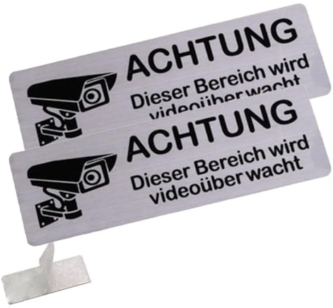 Videoüberwachung Schild 2 Stück 8,5cm×3cm, Gebürsteter Aluminium Achtung Videoüberwachung Schild, Achtung Privatgrundstück, Selbstklebend & Aluminium