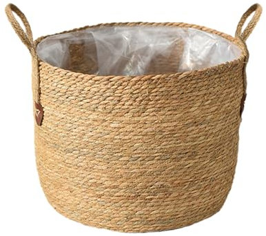 Maceta Original, Elegante de Gran Tamaño, Soporte para Plantas Interior, Cubierta de Mimbre Trenzado Moderna (S)