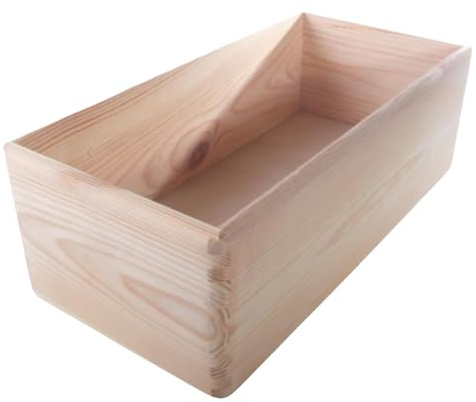 WooDeeDoo Wooden Storage Oblong Crate Box Open Top Pine Tray - 40x20x13cm - Lidless Rectangular Container Shelf Organiser Pantry Drawer Basket Craft Bin for Kitchen DIY Decoration