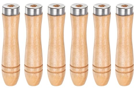 QUARKZMAN 6Pcs Mango de Lima de Madera de 4.25 con Orificio Redondo de 6mm | Mangos Ergonómicos con Collar Metálico para Limas Metálicas de 8