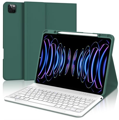 IVEOPPE Keyboard Case for iPad Pro 12.9-inch 6th, 5th, 4th, 3rd gen- Keyboard for iPad Air 13 inch 2024 M2, Case for iPad Pro 12.9 with Detachable Bluetooth Keyboard- QWERTY English Layout, Dark Green