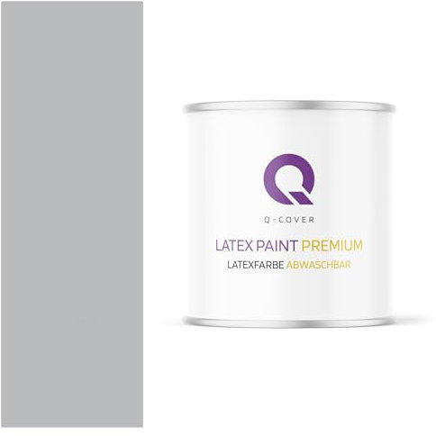 Q-COVER Latexfarbe Abwaschbar 2L (ca.14m2) Grau Farbton Innenfarbe Wandfarbe Deckenfarbe Klasse 2 Mattfarbe Für Allergiker Scheuerfest Geruchlos Frei Von Voc