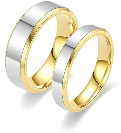 Beydodo Hochzeitsringe Paar Edelstahl, Verlobungsringe 4MM 6MM Bicolor Hochglanzpoliert Partnerringe Freundschaftsringe für 2 Damen Gr.69 (22.0) + Herren Gr.66 (21.0)