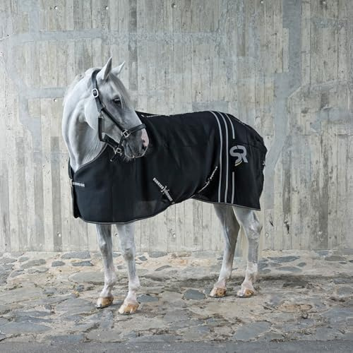 SUNRIDE Stalldecke 50g für Pferde - mit Fleece - geeignet als Unterdecke - extrem atmungsaktiv - abnehmbare Bauchgurte (schwarz, 135 cm)