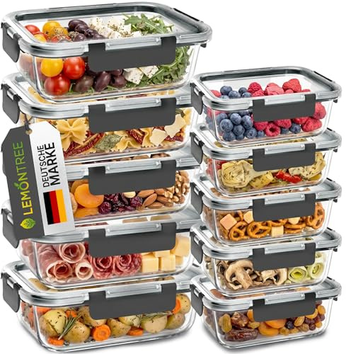 Lemontree Vorratsdosen mit Deckel Luftdicht - Meal Prep Boxen Glas - Mikrowellengeeignet, Spülmaschinenfest - Auslaufsicher, stapelbar - Aufbewahrungsbox Küche (Meal Prep Boxen 10er Set)