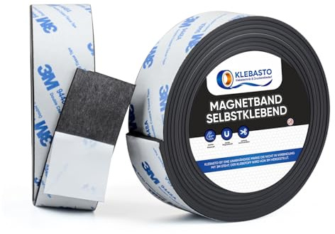 KLEBASTO Bande magnétique autocollante, 1,5 mm d'épaisseur, bande magnétique autocollante, avec adhésif 3M puissant, pour cuisine, école et bureau (10 mm x 3 m)