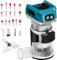 Akku Oberfräse kompatibel mit Makita 18V Akku, 800W Oberfräse Trimmer Einhandfräse, Bürstenloser Kantenfräser mit 6 Geschwindigkeit, Akku-Holzfräser mit 16 Stück 1/4 Fräser Set (Ohne Akku)
