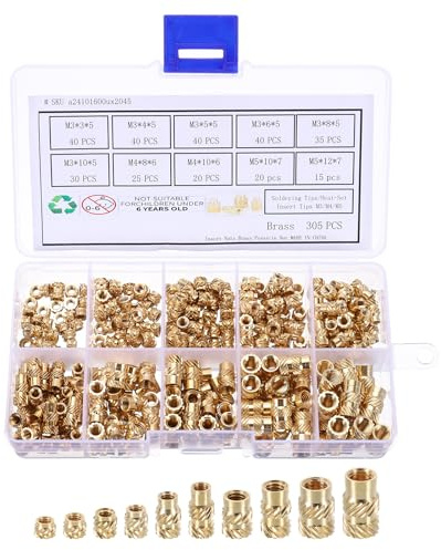 sourcing map Assortiment de 305 écrous moletés M3 M4 M5 en laiton pour impression 3D - Écrous filetés femelles avec embouts d'insertion chauffants