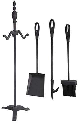 SnamicE Lot de 4 outils de cheminée en fer forgé avec pelle, support, tisonnier et balai