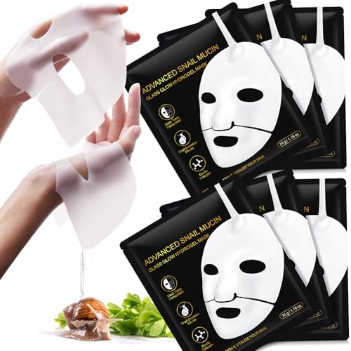 Lumaca Mucin Foglio Maschera 6EA, Hydrogel Collagene Maschera per Viso Maschere Cura della Pelle Idratante Profondo, Boost Collage per Elastina, Regali per Donne, Maschere per Il Viso per La Pelle