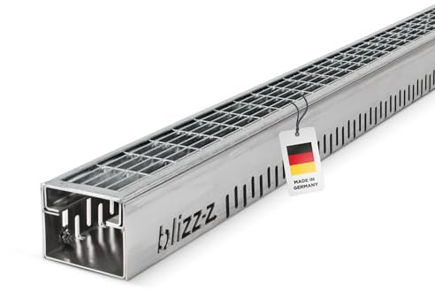 blizz-z terraline U Drainagerinne - Entwässerungsrinne - Maschenrost 30/10 | verzinkter Stahl - Länge: 1 m, H: 80 mm x B: 84 mm, Stärke: 1,5 mm - 1 Stück - DIN EN 1253-1 bis 300 kg - Made in Germany