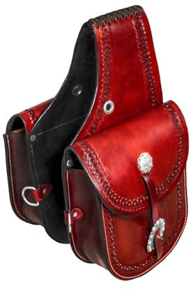 EQUIGEAR Western-Leder-Satteltasche für Pferde | Reitvergnügen Wanderritt geeignet für Reiten und Fassrennen | Satteltasche mit verstellbarem Riemen GRÖSSE: 10X10X3 AS-55