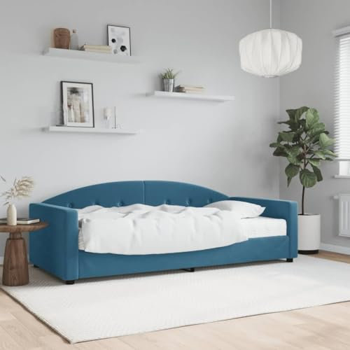 Xichuzi Tagesbett mit Matratze Blau 90x200 cm Samt, Schlafsofa, Daybed, Bettsofa, Sofa Bed, Sofabett, Schlafcouch, Jugendbett, Bettgestell, Bettcouch - 3197276