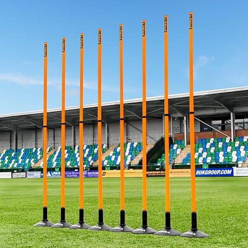 FORZA Teleskopiska slalomstänger | Justerbara 8-pack träningsstänger för sportborrar och smidighet – flera färger (med baser, fluororange)