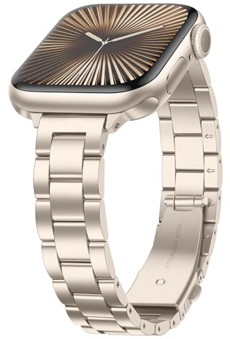 Anlinser Metallarmband Kompatibel mit Apple Watch Armband 49mm 46mm 45mm 44mm 42mm, Schmales Edelstahlarmband für iWatch Ultra 3/2/1 Serie 11 10 9 8 7 6 5-1 SE (Polarstern)