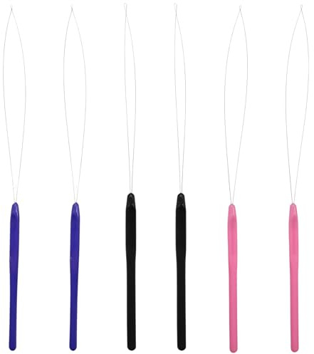 Lot de 6 extensions de cheveux avec nœud, aiguille, crochet à tirer, outils à micro-anneau, accessoires d'enfilage utilisés pour les extensions de cheveux, plumes ou perles