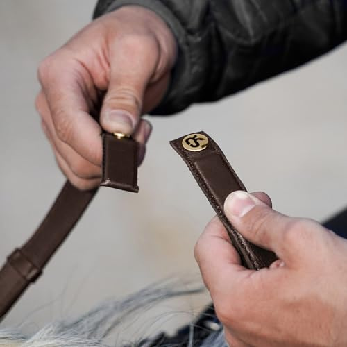 SUNRIDE Sicherheitszügel mit Magnet (NoPanic) für Pferde - Gummizügel - MagneticForce-Sicherheitssystem - mit Stegen - handgefertigt - Echtleder - braun (Pony)