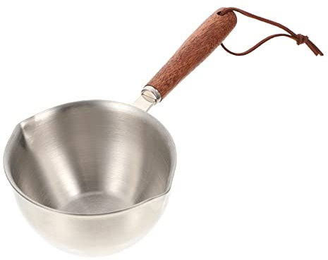 FUNOMOCYA Stainless Steel Sauce Pan 220ml Small Cooking Pot with Wood Handle 304 Metal Mini Saucepan for Oil Pouring and Heating, Reusable Kitchen Pan for Sauces and Melting