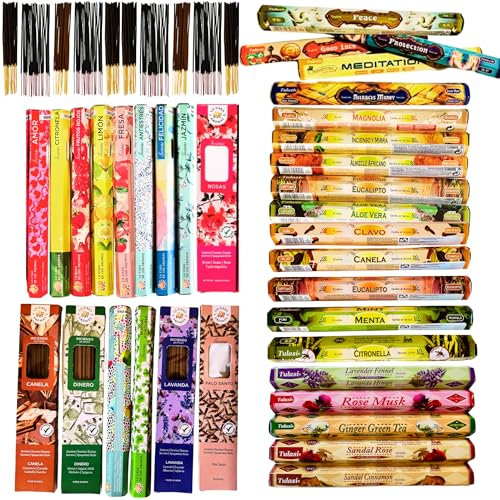 Pack de 120 Varillas Aromáticas – 6 Fragancias Sorpresa – Incienso Natural para Hogar, Meditación y Relajación – Varitas de Incienso de Larga Duración