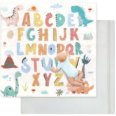 Alfombra Bebe 127×127 cm Desmontable Plegable, Espesar 2cm Alfombra Juegos Bebes Antideslizante, Tapete de Actividades Bebe Alfombras de Gateo Apto para Interior/Exterior/Valla (Dinosaurios Letras)