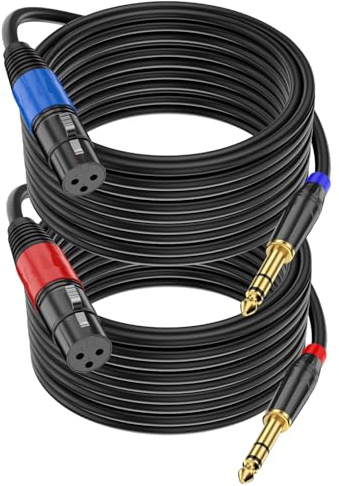 Jozzai 2 Pack XLR to 1/4 Inch (6.35mm) TRS Mono Jack Microphone Cable, 25FT, Balanced 3 Pin XLR Female to Quarter inch TRS Plug Mic Cord for Dynamic Microphone