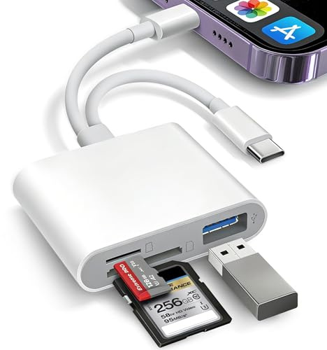 SD Card Reader for iPhone iPad, USB-C & Lightening Dual Port Memory Card Reader, USB 3.0 High-Speed Transfer, No App or Driver Required, Camera Adapter Supports SD/Micro SD/SDHC/SDXC/MMC