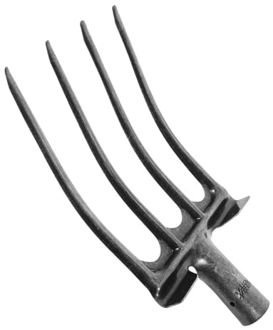 CAXUSD Heavy Duty Steel Pitch Fork for Gardening 4-Prong Tines Manure Rake for Digging and Loosening Soil Sturdy Farm Tool