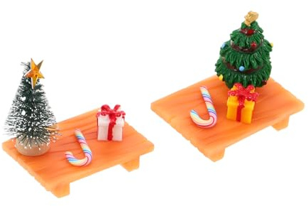 WEKAMOS 2 Juegos Miniaturas Navidad Muñeca Casa Decoración Bastón Caja Regalo Árbol Silla Banco Figuras DIY Escena Festiva Micro Paisaje
