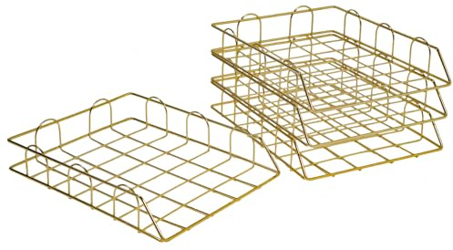 Levkitch 4 Stück Metall Dokumenten Ablage,Stapelbare Ablagefächer Briefablage A4 Papierablage Schreibtisch Organizer