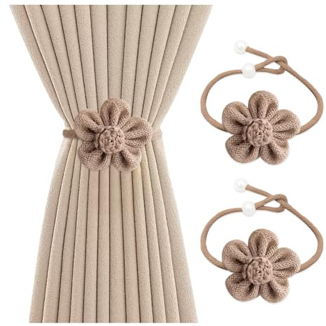 HMCEY 2 Piezas Alzapaños Cortinas Cuerda,Abrazaderas Cortinas Flores,Sujeta Cortina Ajustables,Recoge Cortina Decorativas,Algodón Corbata de Cortinaes Bohemio,Holdbacks Curtain Tiebacks-Marrón Café