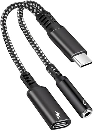 xruc Adaptador USB C a Jack 3.5mm, 2 en 1 Adaptador Tipo C para Audio, Carga Rápida PD 60W, Audio Hi-Fi, USB C a Jack Doble Compatible con iPhone 15 16 Samsung S24 S23 Huawei Pixel MacBook