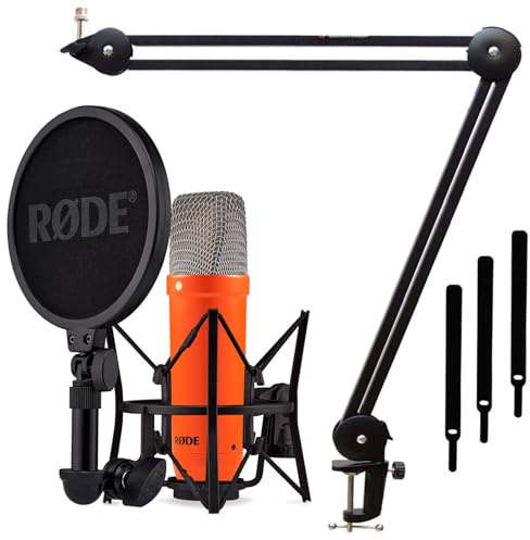 Rode NT1 Signature Micrófono de estudio Naranja con brazo articulado keepdrum Negro