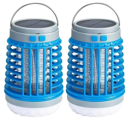 Buzzhawk ai mückenvernichter Solarbetriebene LED Mückenlampe – Solarbetriebene Mückenlampe mit UV-Licht, wetterfest und tragbar für Garten, Camping und Terrasse (Blau,2 Stück)