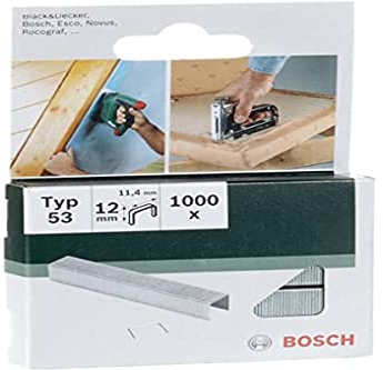 Bosch 1000x Grapa de Tipo 53 (para Madera, Tamaño 12 mm, Anchura 11,4 mm, Accesorios Grapadora Manual)