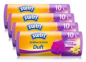 Swirl Duft-Müllbeutel Vanille-Lavendel mit Zugband, 10 Liter, 4 Rollen mit je 14 Beuteln