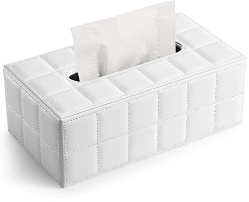 KINGFOM™ Rechteckige Leder Kosmetiktücherbox für Zuhause/Büro/Auto (Weiß)