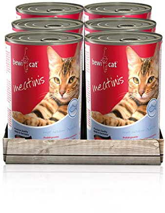 bewi cat Meatinis Lachs [400 g] Dose | Nassfutter für Katzen | Muskelfleisch & Innereien mit fester Fleischstruktur | Katzenfutter nass | 6 x 400 g
