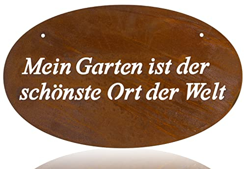 B2S BACK2SEASON Metall Schild Mein Garten ist der schönste Ort der Welt zum aufhängen Edelrost Schriftzug Gartendekoration Gartenschild B=45 cm