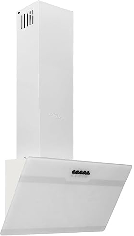 vidaXL Campana Extractora Pared Cocina Soporte Ventilador Lámpara LED Forma Inclinada Fácil de Limpiar Acero y Cristal Templado Blanco 60 cm