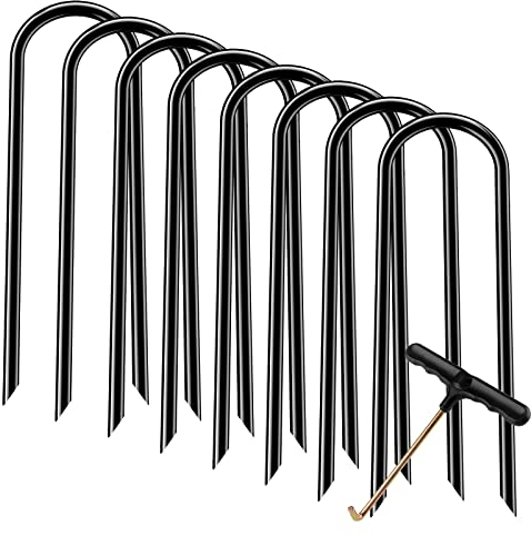 Trampolines Wind Stakes Heavy Duty U Type Sharp Ends Safety Ground Anchor Galvanized Steel for Soccer Goals, Camping Tents and Huge Garden Decoration (Black 8pcs)