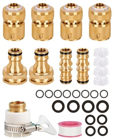 9-Pack Brass Garden Hose Quick Connect Fitting Kit - Tap Connectors 1/2 and 3/4, Double Male Snap End Connectors, Universal Outdoor Use