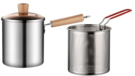 kowaku Olla para freír de Acero Inoxidable, sartén de Cocina para cocinar, Olla para freír Tempura Japonesa, Olla con Cesta