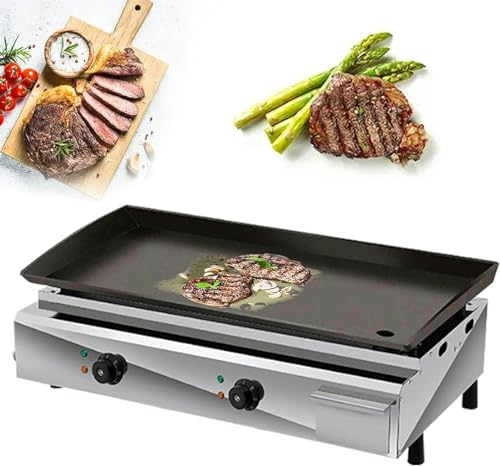 4000W Piastra Elettrica in Acciaio Inox Antipasto Professionale Piastra di Cottura Elettrica con Vassoio Antispruzzo 800x315 mm da 50-300℃, Piastra per Raccolta del Grasso per Casa Lesterno-1pc