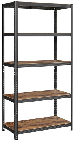 SONGMICS Standregal, Bücherregal, Lagerregal, 5 Ablagen, Küchenregal, Regal, 60 x 120 x 200 cm, bis 750 kg belastbar, verstellbare Ablagen, Industrie-Design, vintagebraun-schwarz GLR060B11