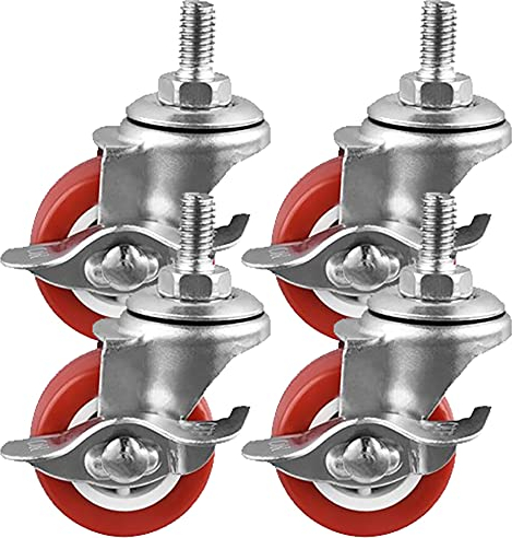 YWXBBZ Rollenset Mit 4 Hochleistungs-Lenkrollen 50 Mm, Gewinderollen M8/M10, Pvc-Gummi-Möbelrollen, Für Trolleys/Wagen, Geräuschlose, Sanfte Bewegung (Drehgelenk 1,5 Zoll X M8) (Mit Bremse 2 Zoll X