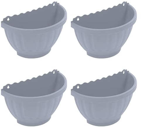 FotoStation 4 Pack Resin Wall Hanging Planter Pots Half Moon Garden Living Wall Mount Window Hang Box Container Indoor Outdoor for Plants Flowers Kitchen Herbs Holder Decor Soft Grey 30.5cm